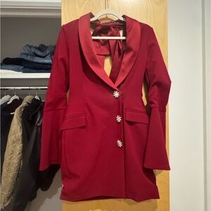 Lavish Alice Red Mini Dress with Floral Buttons